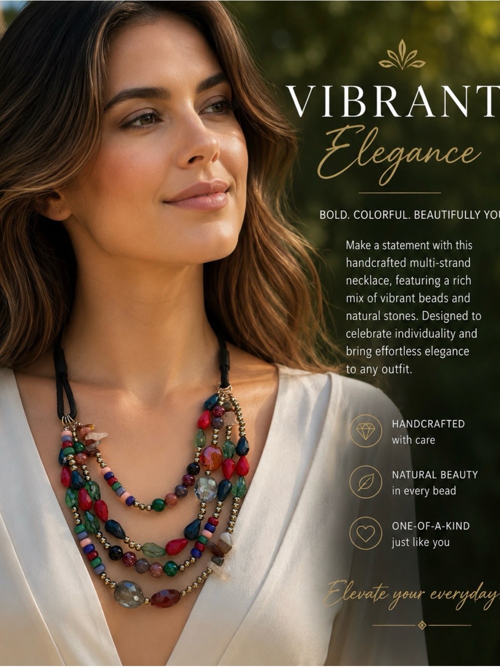 Multi Strand Bead Statement Vibrant Boho Necklace